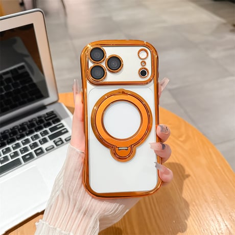 【カメラフィルム付き】くびれ iphone17e/16e クリア ケース スタンド付き magsafe対応 iphone17/16 ケース キラキラ R491