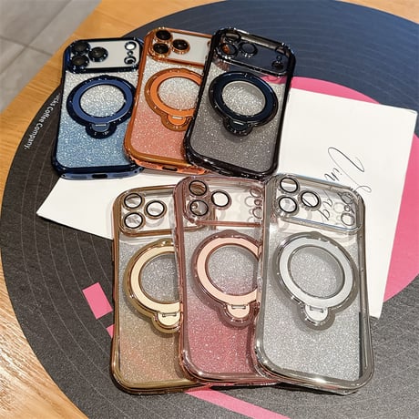 【カメラフィルム付き】くびれ iphone17e/16e クリア ケース スタンド付き magsafe対応 iphone17/16 ケース キラキラ R491