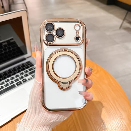 【カメラフィルム付き】くびれ iphone17e/16e クリア ケース スタンド付き magsafe対応 iphone17/16 ケース キラキラ R491
