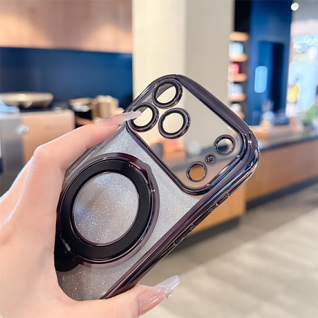 【カメラフィルム付き】くびれ iphone17e/16e クリア ケース スタンド付き magsafe対応 iphone17/16 ケース キラキラ R491