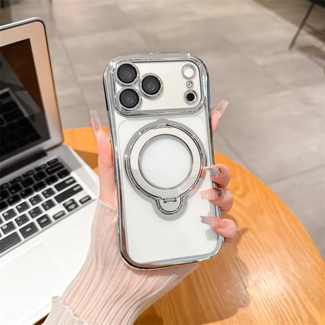 【カメラフィルム付き】くびれ iphone17e/16e クリア ケース スタンド付き magsafe対応 iphone17/16 ケース キラキラ R491