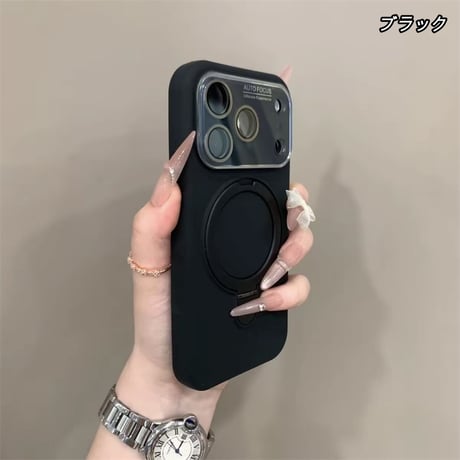 シリコン iphone17/17pro ケース スタンド付き iphone16/15 ケース カメラカバー一体型 R497