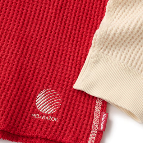 HELLRAZOR WAFFLE LS SHIRT Natural / Deep Red
