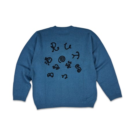 坩堝 JACQUARD ART CARDIGAN（RUTSUBO × aimi odawara）Blue Ash