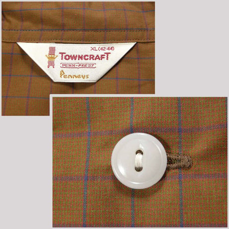 TOWNCRAFT ／ タウンクラフト　オープンカラー 半袖シャツ 日本製 猫目ボタン ヴィンテージ チェック ブラウン ｜ 春夏　（No.342778）
