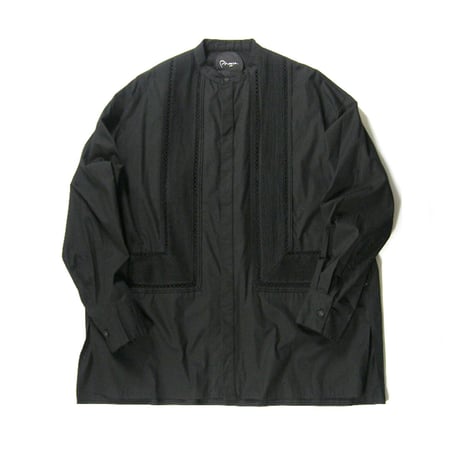 Pheeta × UNITED ARROWS ／ フィータ　オーガニックコットン ブザムシャツ インド製 バンドカラー シャツ ブラック ｜ オールシーズン　（No.380321）