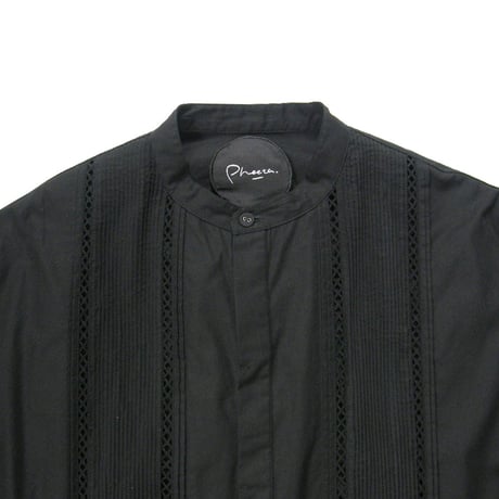 Pheeta × UNITED ARROWS ／ フィータ　オーガニックコットン ブザムシャツ インド製 バンドカラー シャツ ブラック ｜ オールシーズン　（No.380321）