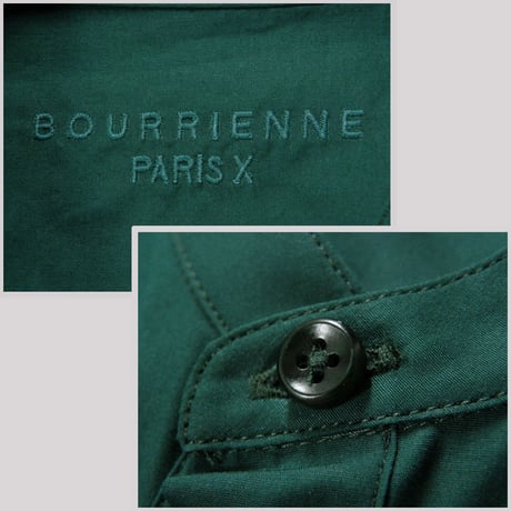 BOURRIENNE ParisX × LAND OF TOMORROW ／ ブリエンヌ パリ ディス　ビブヨークシャツ バンドカラー ロング シャツ グリーン ｜ 春 秋冬
