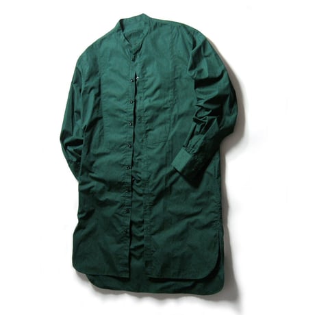BOURRIENNE ParisX × LAND OF TOMORROW ／ ブリエンヌ パリ ディス　ビブヨークシャツ バンドカラー ロング シャツ グリーン ｜ 春 秋冬