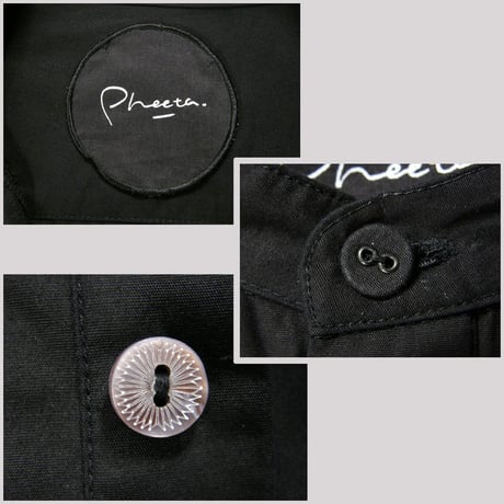 Pheeta × UNITED ARROWS ／ フィータ　オーガニックコットン ブザムシャツ インド製 バンドカラー シャツ ブラック ｜ オールシーズン　（No.380321）