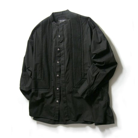 Pheeta × UNITED ARROWS ／ フィータ　オーガニックコットン ブザムシャツ インド製 バンドカラー シャツ ブラック ｜ オールシーズン　（No.380321）
