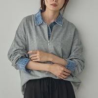 《秋冬新作》ミニ裏毛デニムレイヤード風トップス