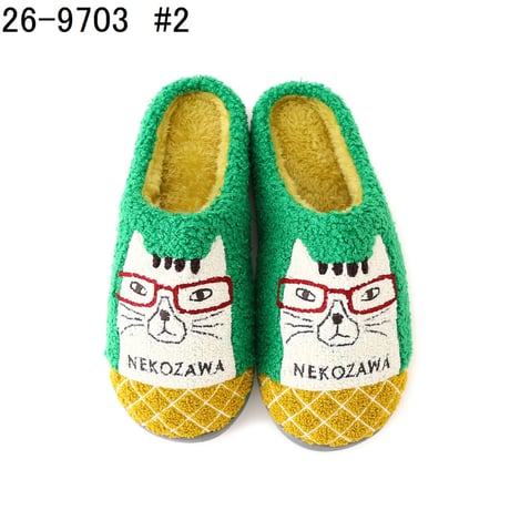 26-9703　相良刺繍ルームシューズ　ネコザワさん柄