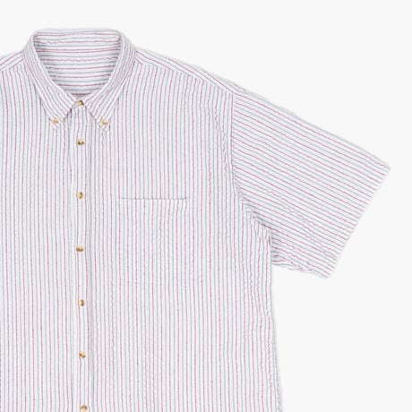 【USED】1990s-2000s Eddie Bauer : Seersucker Stripe BD S/S Shirt : XL