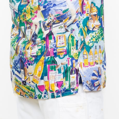 【USED】1990s KAHALA : Cotton Napa Wine Pattern Regular S/S Shirt (Made in USA) : XL