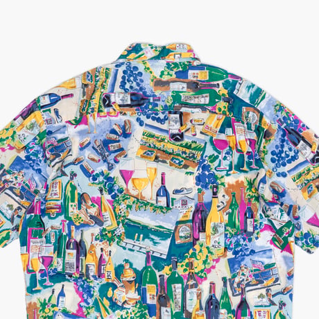 【USED】1990s KAHALA : Cotton Napa Wine Pattern Regular S/S Shirt (Made in USA) : XL