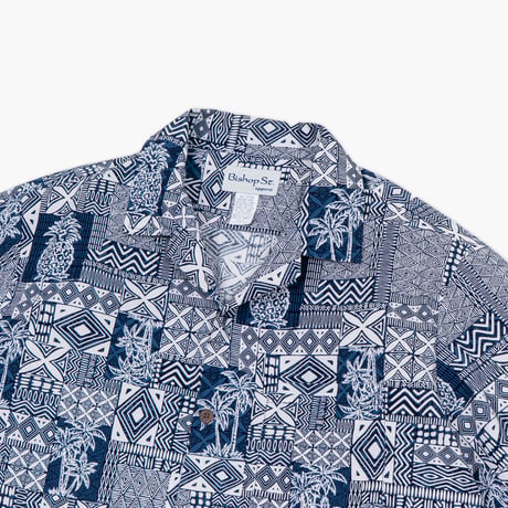 【USED】1990s Bishop St. apparel : Cotton Hawaiian Open Collar Shirt (Made in Hawaii) : XL
