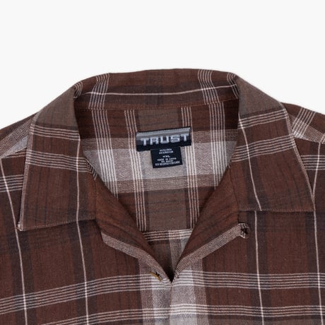 【USED】2000s TRUST : Linen Plaid Open Collar S/S Shirt : XXL