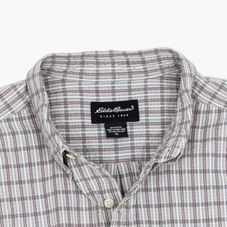 【USED】2000s Eddie Bauer : Seersucker Plaid BD S/S Shirt : XL
