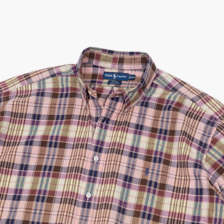 【USED】1990s-2000s Ralph Lauren : "BLAKE" Madras Plaid BD S/S Shirt : XXL