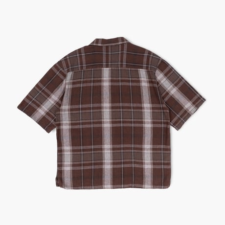 【USED】2000s TRUST : Linen Plaid Open Collar S/S Shirt : XXL
