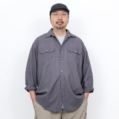 【USED】1990s L.L.Bean : Poly Nylon Poplin Plaid Field Regular Shirt : XL