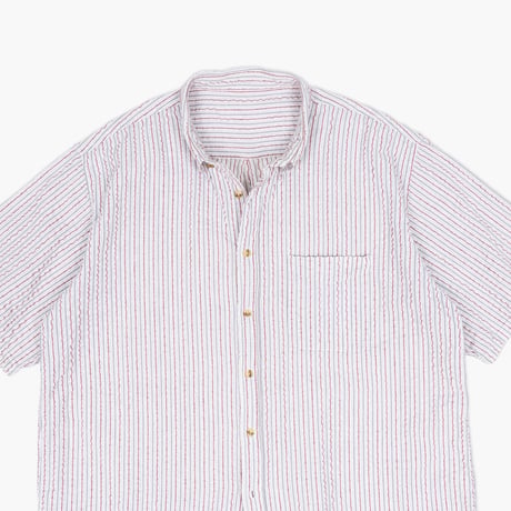 【USED】1990s-2000s Eddie Bauer : Seersucker Stripe BD S/S Shirt : XL