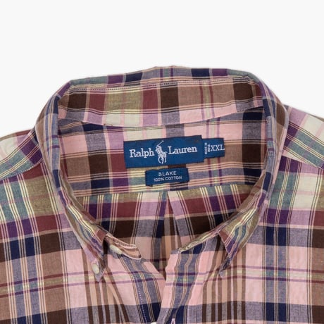 【USED】1990s-2000s Ralph Lauren : "BLAKE" Madras Plaid BD S/S Shirt : XXL