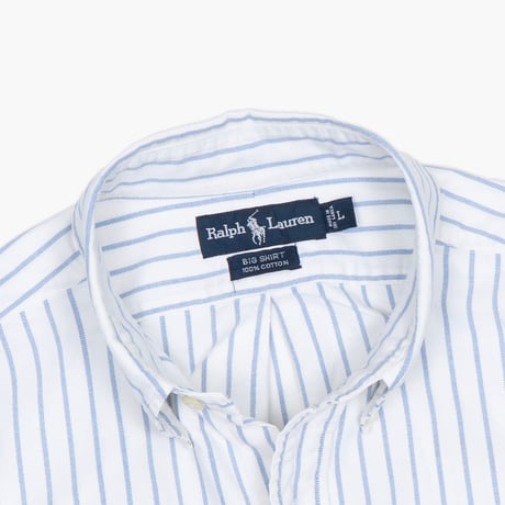 【USED】1990s Ralph Lauren : "BIG SHIRT" Oxford Stripe BD Shirt : L
