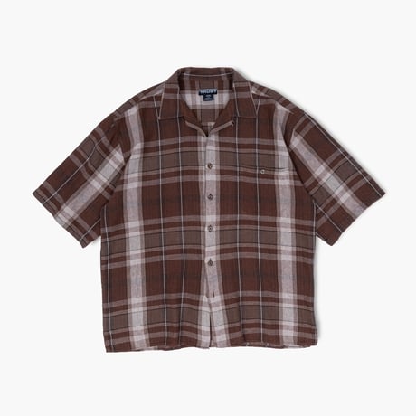 【USED】2000s TRUST : Linen Plaid Open Collar S/S Shirt : XXL