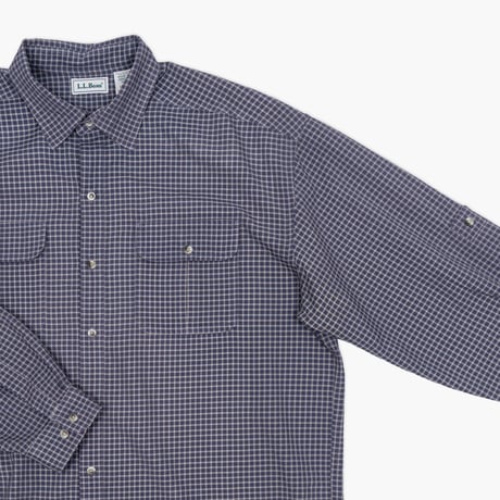 【USED】1990s L.L.Bean : Poly Nylon Poplin Plaid Field Regular Shirt : XL