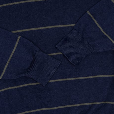 【USED】1990s nautica : Rayon Cotton Border Crew Sweater : XXL