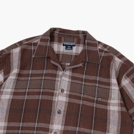 【USED】2000s TRUST : Linen Plaid Open Collar S/S Shirt : XXL