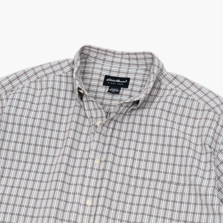 【USED】2000s Eddie Bauer : Seersucker Plaid BD S/S Shirt : XL