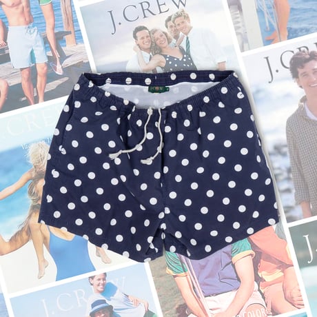 【USED】1990s J.CREW : Cotton Poplin Dot Swim Short Pant : XL