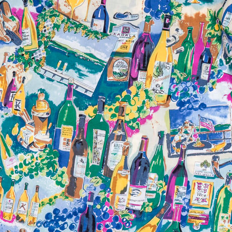【USED】1990s KAHALA : Cotton Napa Wine Pattern Regular S/S Shirt (Made in USA) : XL
