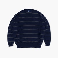 【USED】1990s nautica : Rayon Cotton Border Crew Sweater : XXL