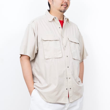 【USED】1990s-2000s EXOFFICIO : Cotton Poly Poplin Field S/S Shirt : XXL
