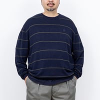 【USED】1990s nautica : Rayon Cotton Border Crew Sweater : XXL