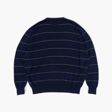 【USED】1990s nautica : Rayon Cotton Border Crew Sweater : XXL