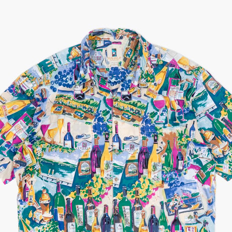 【USED】1990s KAHALA : Cotton Napa Wine Pattern Regular S/S Shirt (Made in USA) : XL