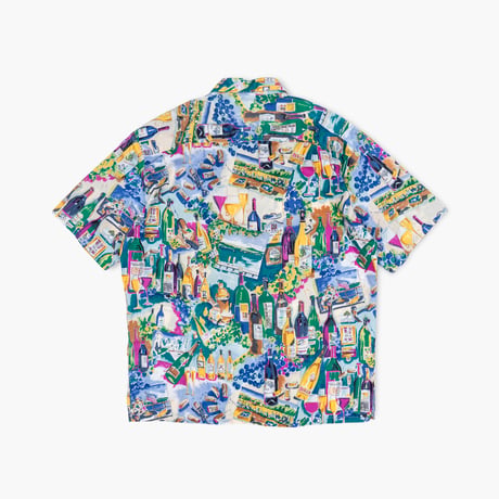 【USED】1990s KAHALA : Cotton Napa Wine Pattern Regular S/S Shirt (Made in USA) : XL