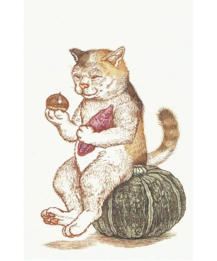 三浦麻梨乃「心ふくよかに」三毛猫を描いた銅版画