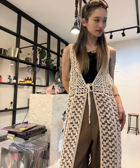 クロシェ編みロング ジレ