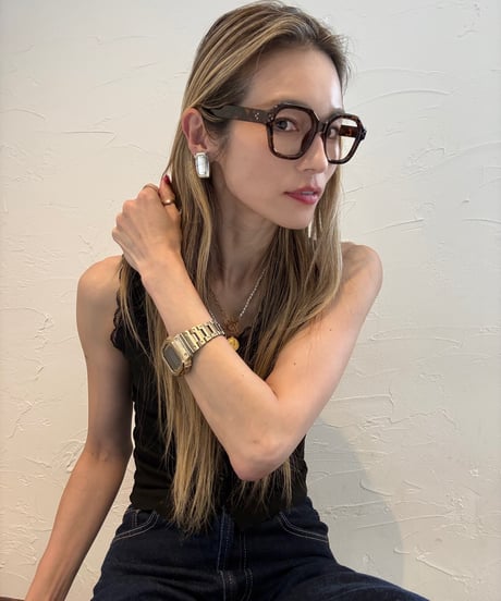 スクエアクリスタルイヤリング／vintage accessory