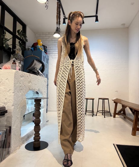 クロシェ編みロング ジレ