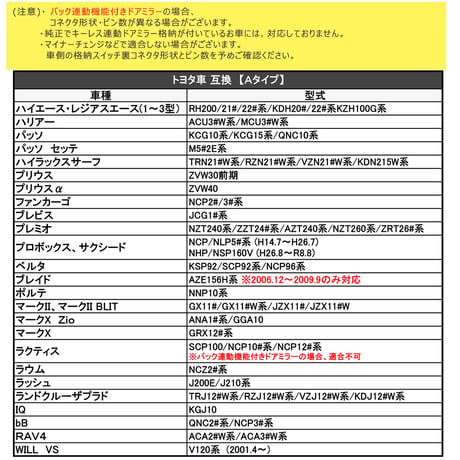 プロボックス サクシード 5#系 160系 (H26.8-R8.8まで) / キーレス連動 ドアミラー格納 キット / Ａタイプ 9ピン / 互換品