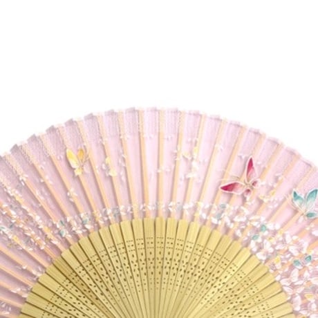 〈婦人用〉薄絹扇子　天匹田群蝶  ピンク色