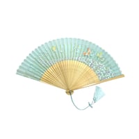 〈婦人用〉薄絹扇子　天匹田群蝶  グリーン色