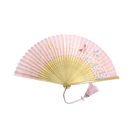 〈婦人用〉薄絹扇子　天匹田群蝶  ピンク色